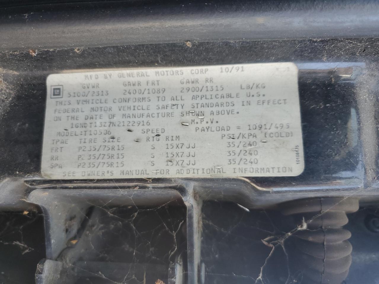 1992 Chevrolet Blazer S10 VIN: 1GNDT13Z7N2122916 Lot: 54979365