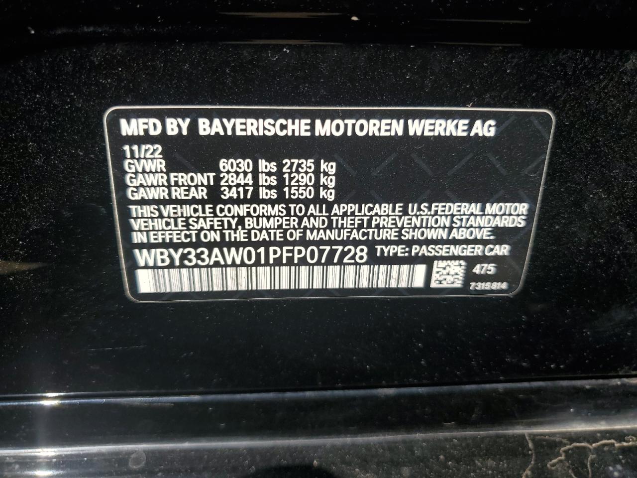 2023 BMW I4 M50 VIN: WBY33AW01PFP07728 Lot: 51319455