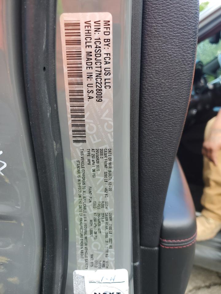 2022 Dodge Durango R/T VIN: 1C4SDJCT7NC228009 Lot: 52462315