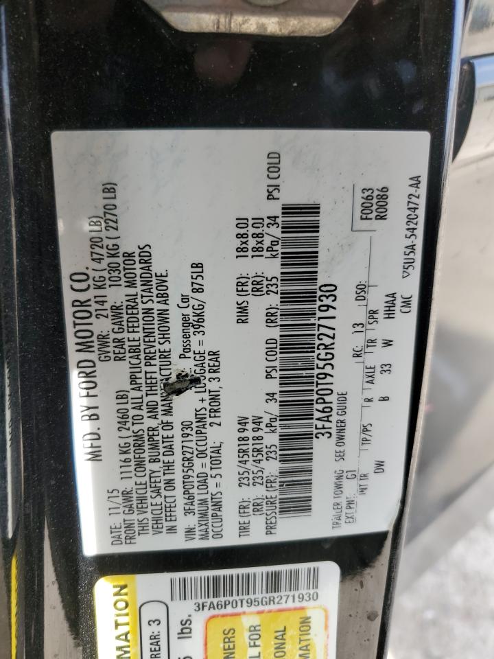 2016 Ford Fusion Se VIN: 3FA6P0T95GR271930 Lot: 52509405