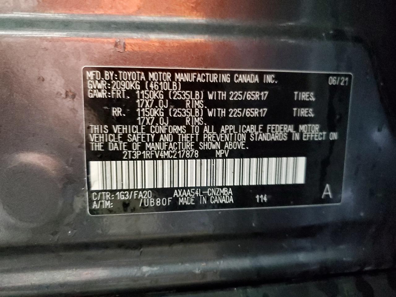 2021 Toyota Rav4 Xle VIN: 2T3P1RFV4MC217878 Lot: 54909955