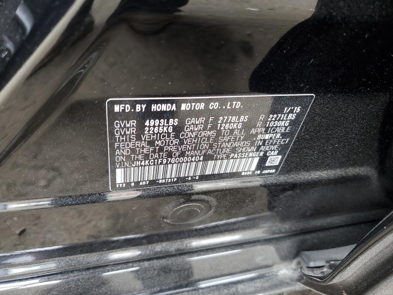 2016 Acura Rlx Advance VIN: JH4KC1F97GC000404 Lot: 53826975