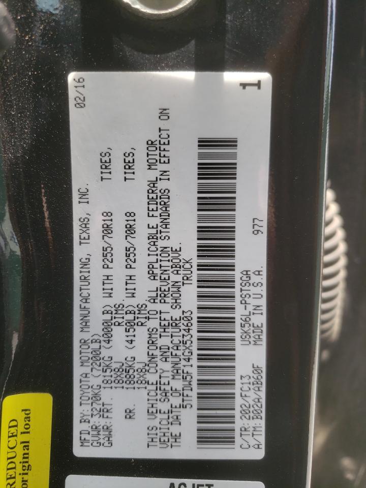 2016 Toyota Tundra Crewmax Sr5 VIN: 5TFDW5F14GX534603 Lot: 55145815