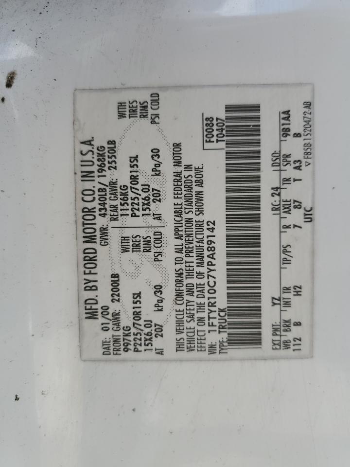 2000 Ford Ranger VIN: 1FTYR10C7YPA89142 Lot: 54746185