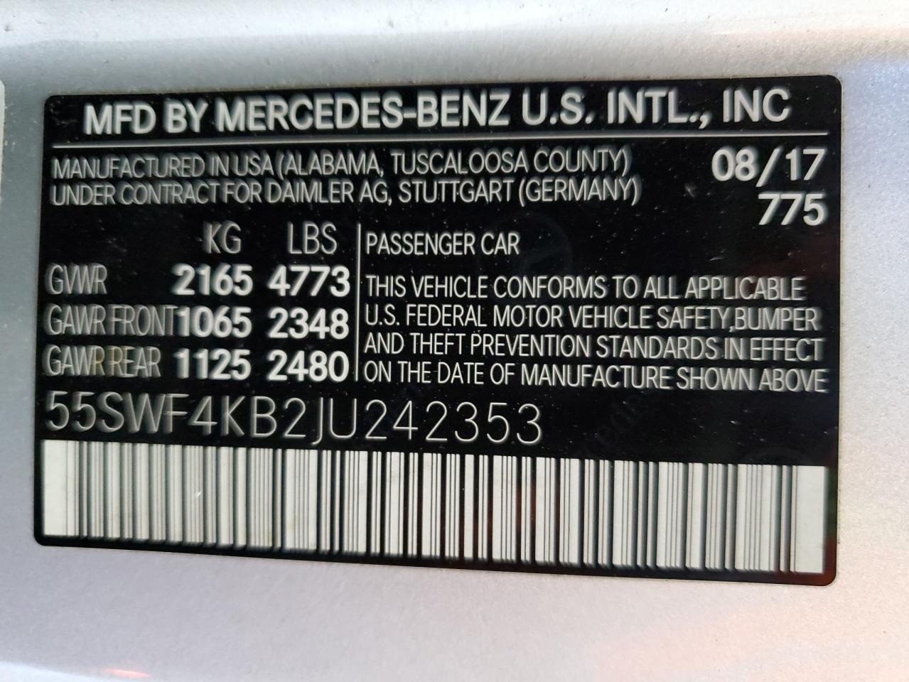 2018 Mercedes-Benz C 300 4Matic VIN: 55SWF4KB2JU242353 Lot: 54948905