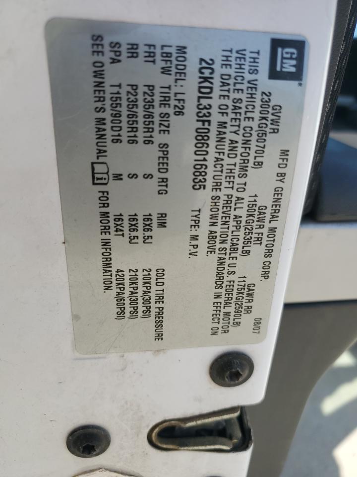 2008 Pontiac Torrent VIN: 2CKDL33F086016835 Lot: 52447865
