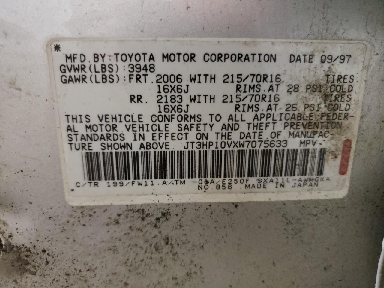 1998 Toyota Rav4 VIN: JT3HP10VXW7075633 Lot: 52632125