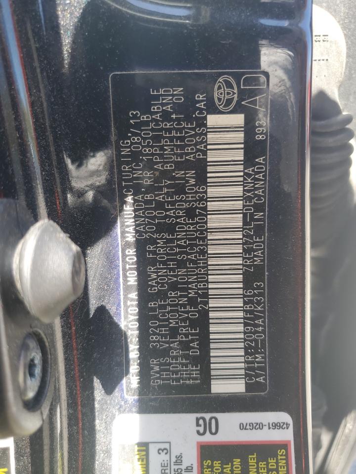2014 Toyota Corolla L VIN: 2T1BURHE3EC007636 Lot: 54740465