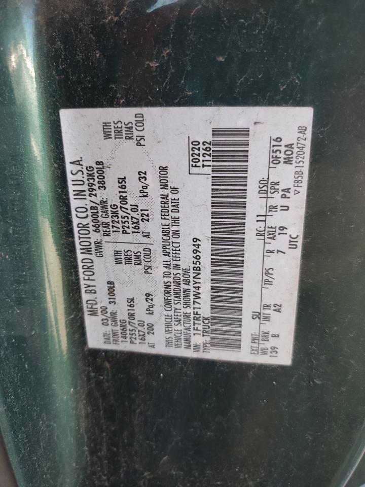 2000 Ford F150 VIN: 1FTRF17W4YNB56949 Lot: 55146315