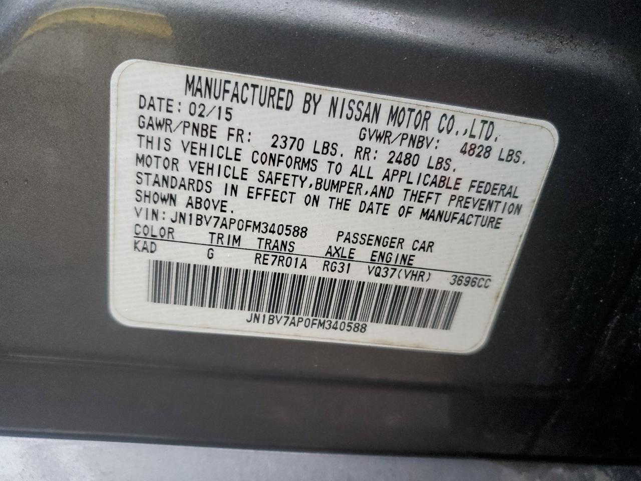 2015 Infiniti Q50 Base VIN: JN1BV7AP0FM340588 Lot: 52214605