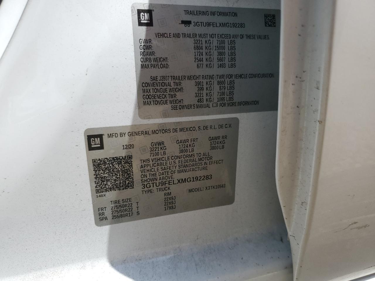 2021 GMC Sierra K1500 Denali VIN: 3GTU9FELXMG192283 Lot: 52453695