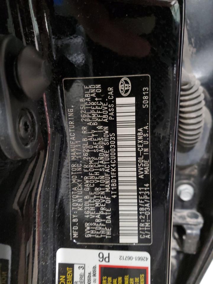 2012 Toyota Camry Hybrid VIN: 4T1BD1FK4CU003035 Lot: 54832445