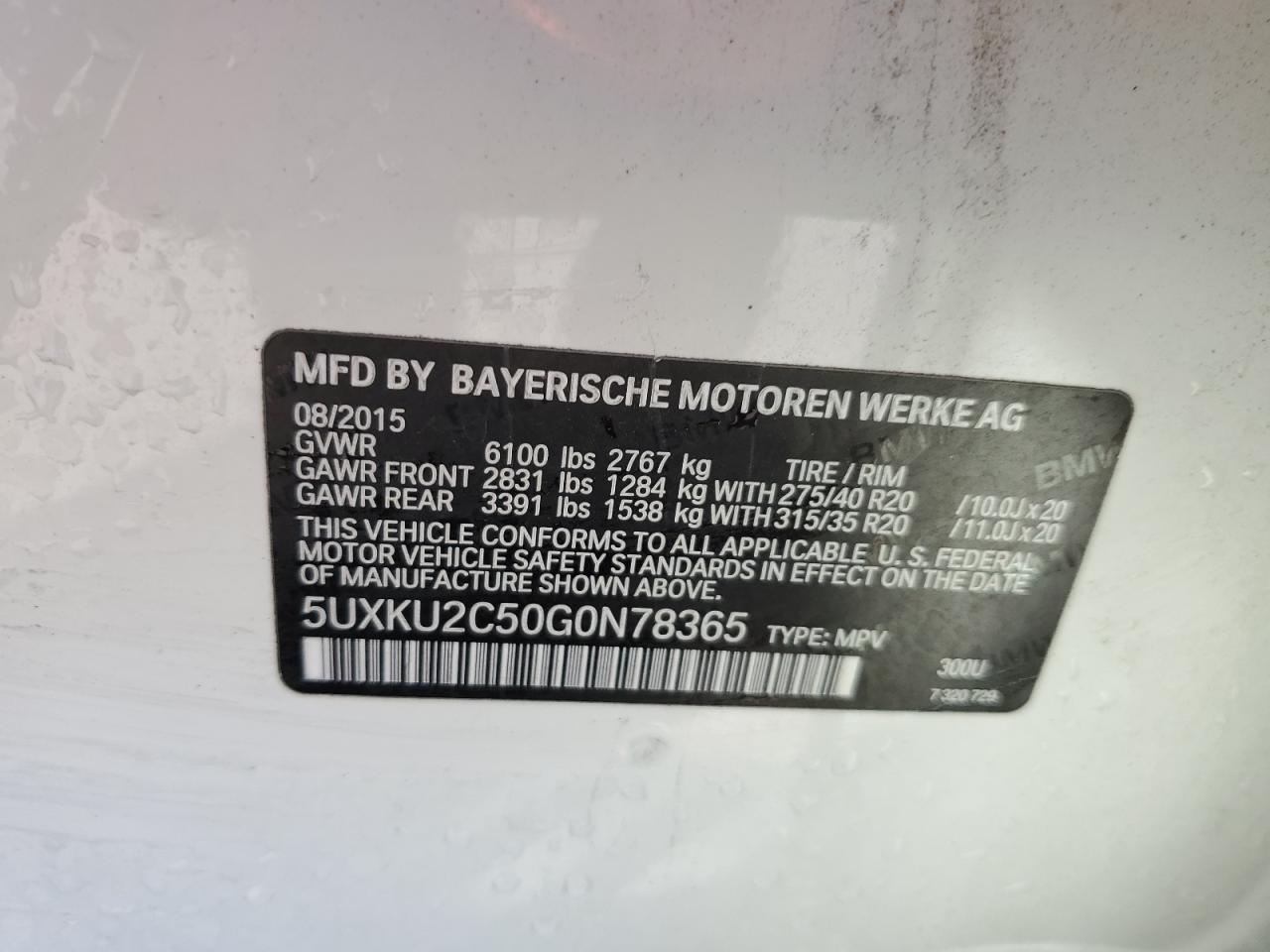 2016 BMW X6 xDrive35I VIN: 5UXKU2C50G0N78365 Lot: 52334365