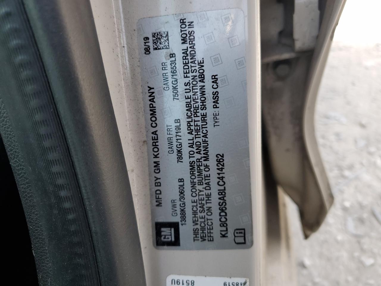 2020 Chevrolet Spark 1Lt VIN: KL8CD6SA8LC414262 Lot: 54254305