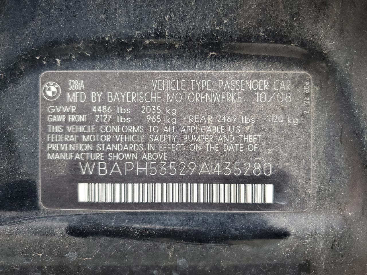 2009 BMW 328 I Sulev VIN: WBAPH53529A435280 Lot: 53582525