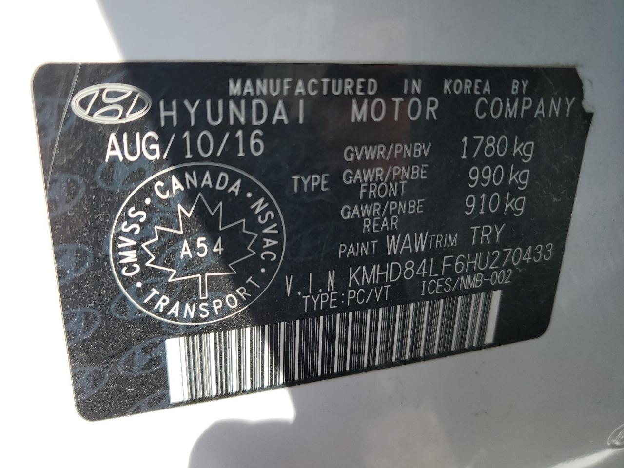 2017 Hyundai Elantra Se VIN: KMHD84LF6HU270433 Lot: 54594935