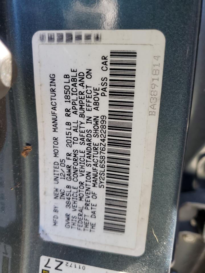 2006 Pontiac Vibe VIN: 5Y2SL65876Z422899 Lot: 53205095