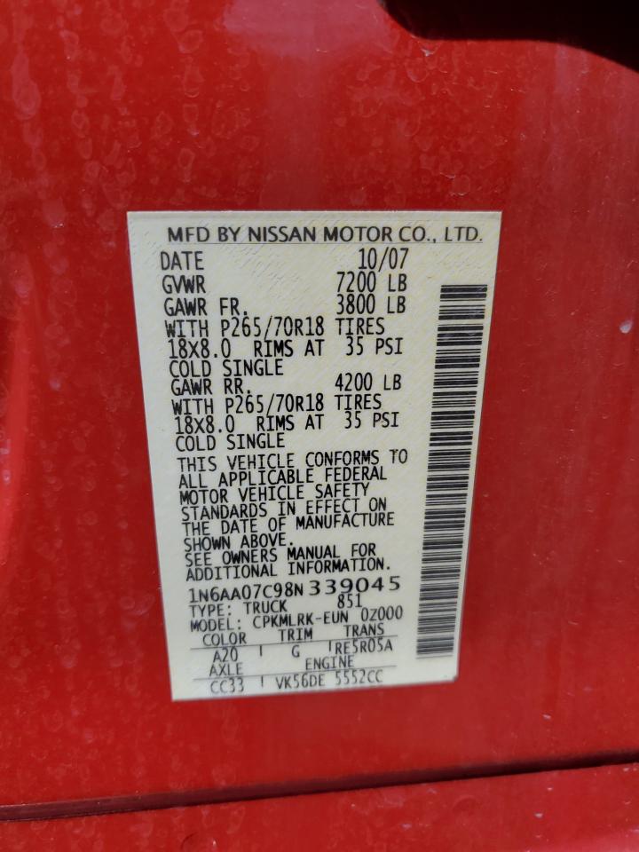 2008 Nissan Titan Xe VIN: 1N6AA07C98N339045 Lot: 54912905