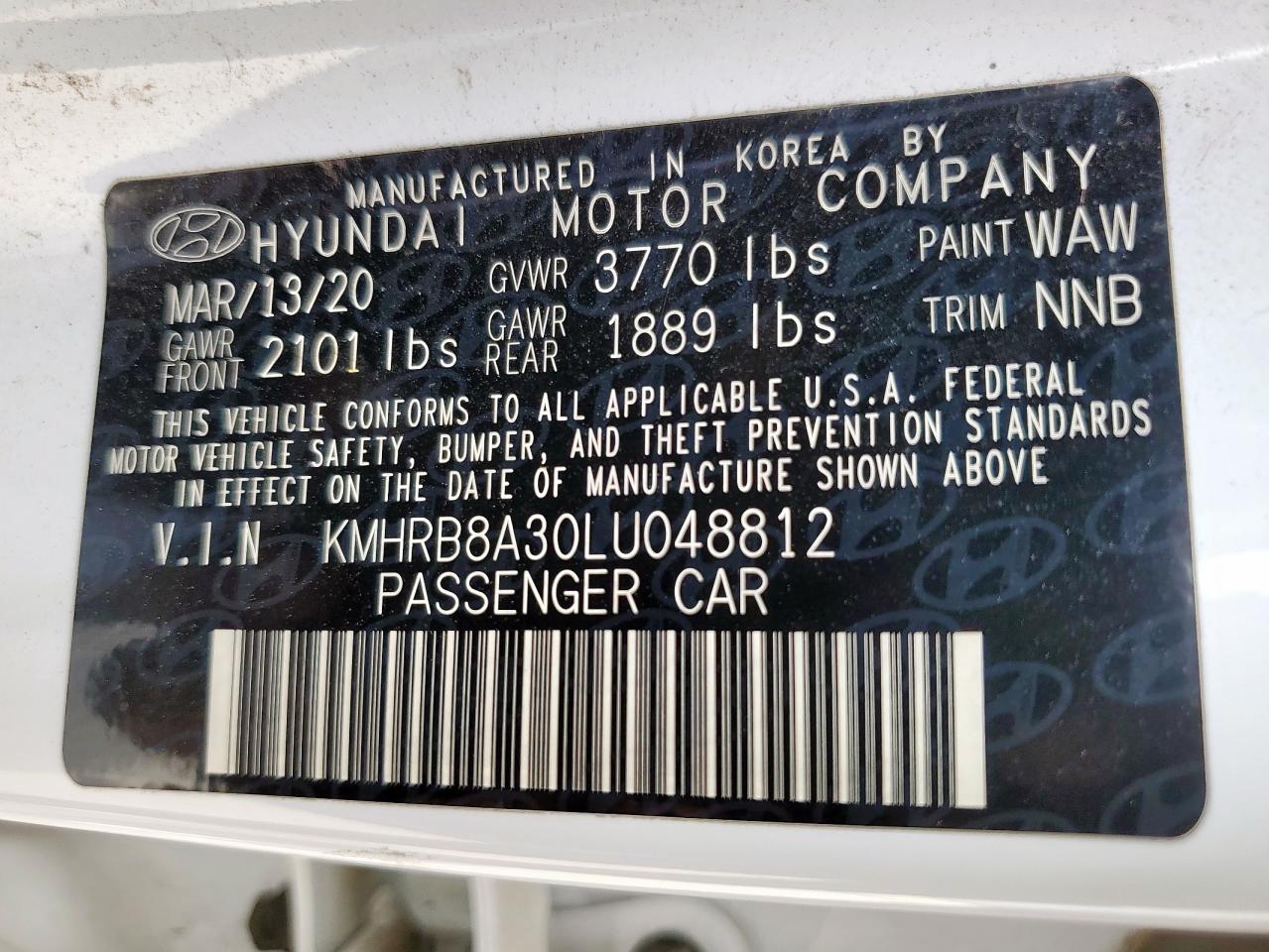 2020 Hyundai Venue Se VIN: KMHRB8A30LU048812 Lot: 54620225