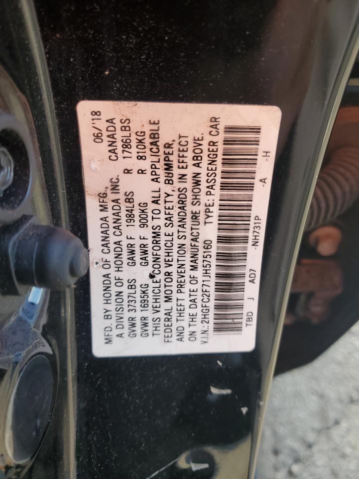 2018 Honda Civic Ex VIN: 2HGFC2F71JH575160 Lot: 52008745