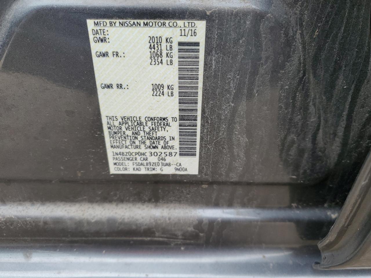 2017 Nissan Leaf S VIN: 1N4BZ0CP0HC302587 Lot: 51989025