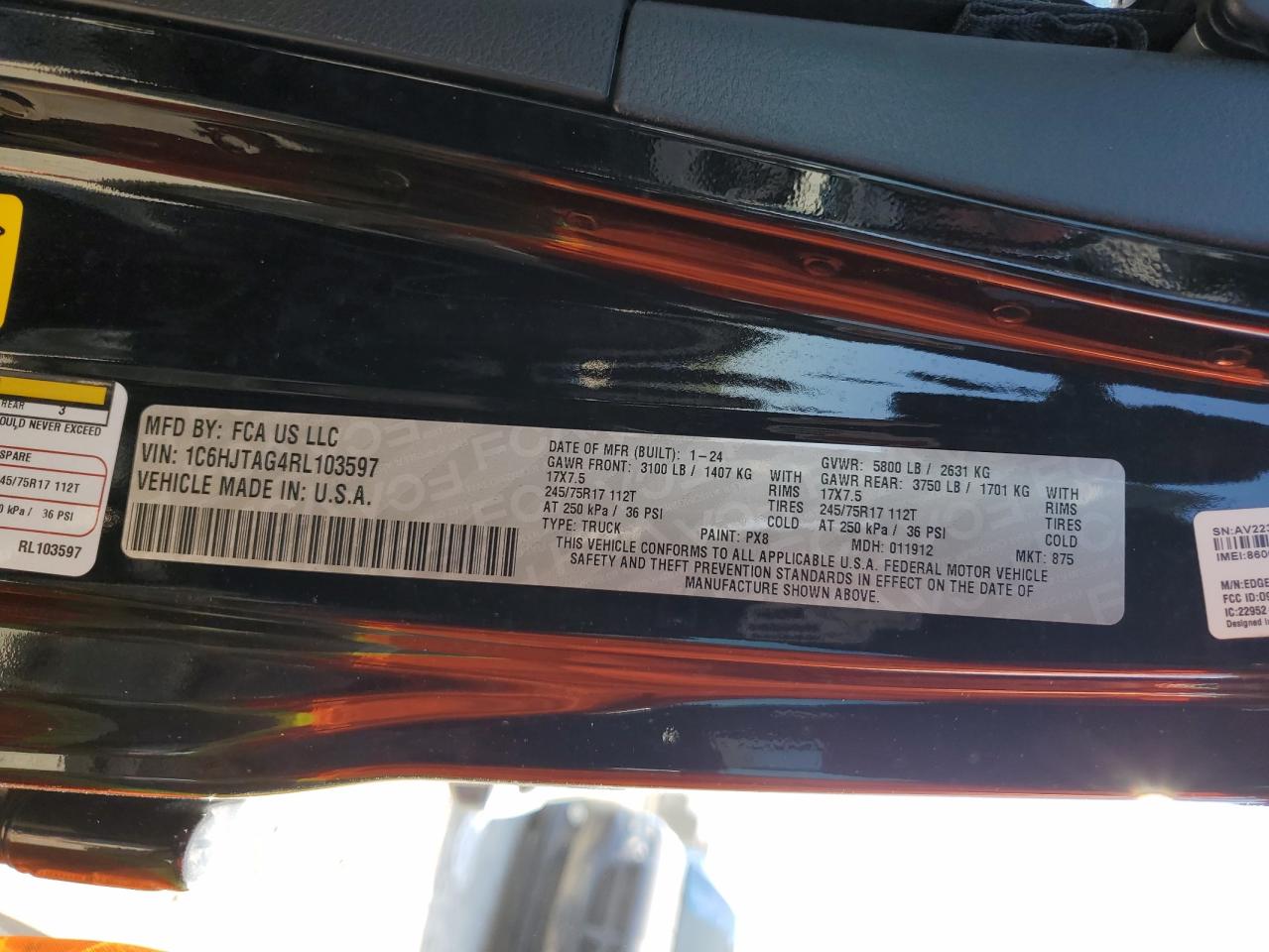 2024 Jeep Gladiator Sport VIN: 1C6HJTAG4RL103597 Lot: 52364275