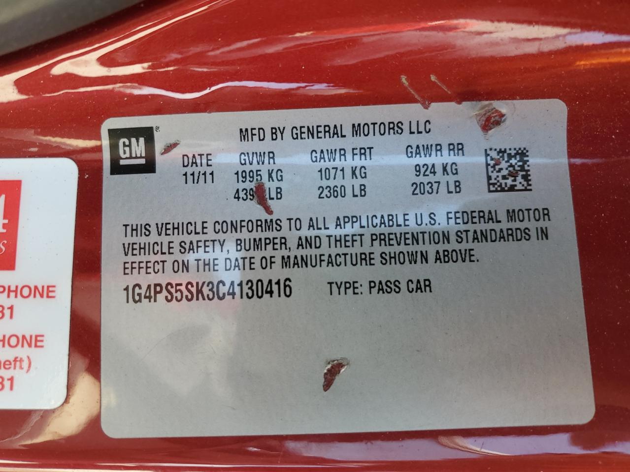 2012 Buick Verano VIN: 1G4PS5SK3C4130416 Lot: 51363305