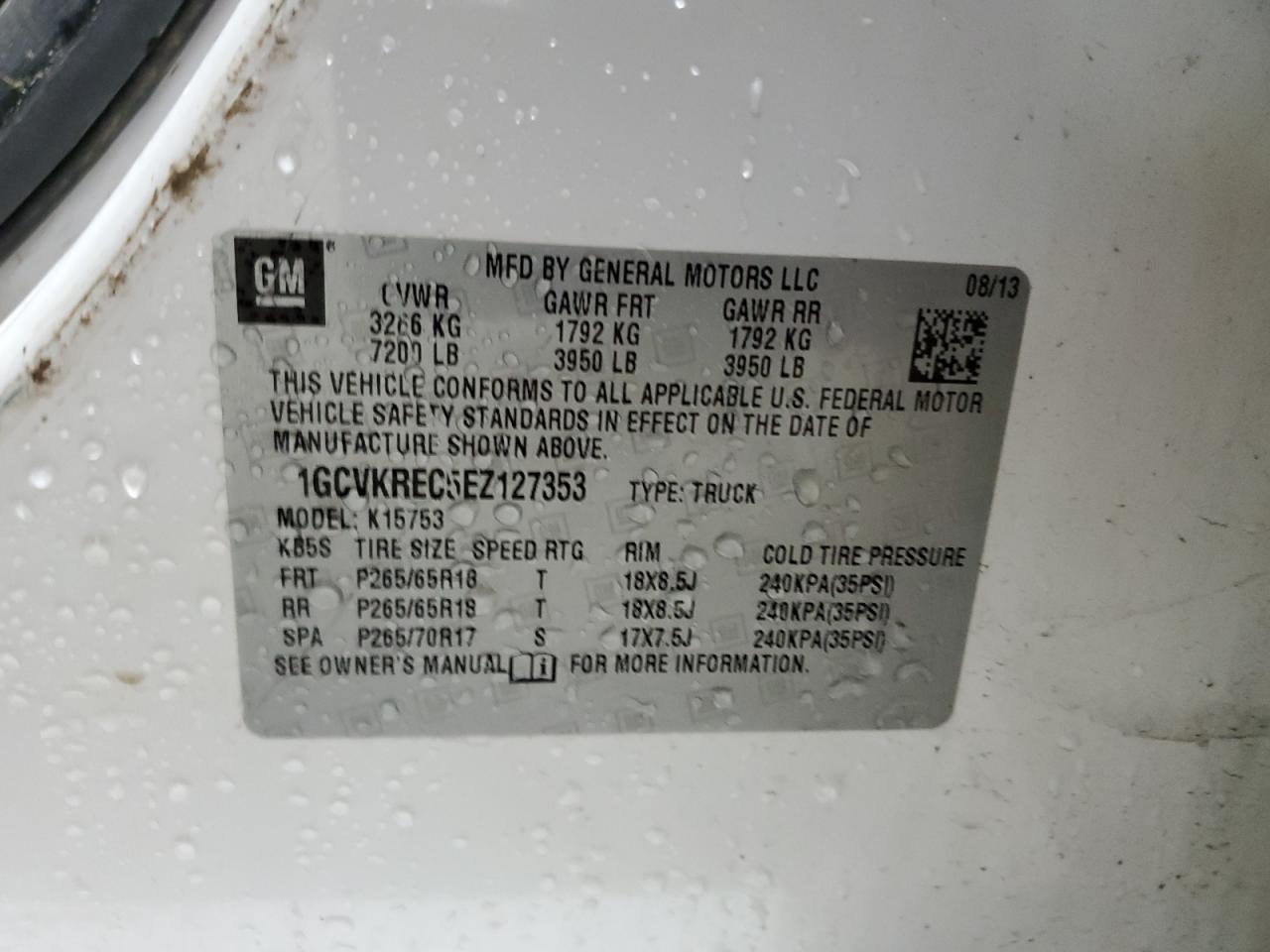 2014 Chevrolet Silverado K1500 Lt VIN: 1GCVKREC5EZ127353 Lot: 41796805