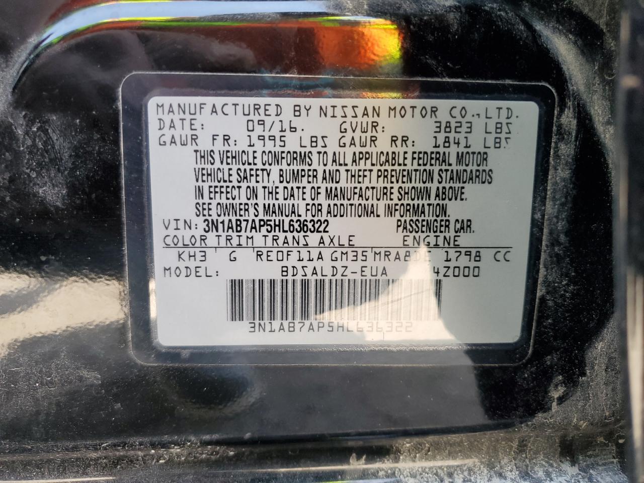 2017 Nissan Sentra S VIN: 3N1AB7AP5HL636322 Lot: 54234305
