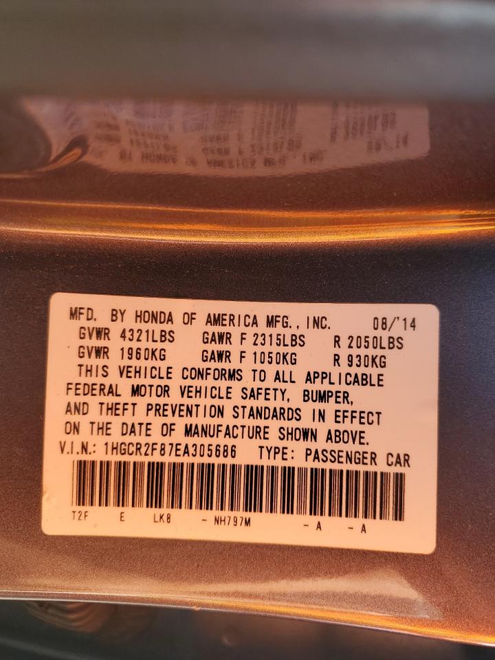 2014 Honda Accord Exl VIN: 1HGCR2F87EA305686 Lot: 63216135