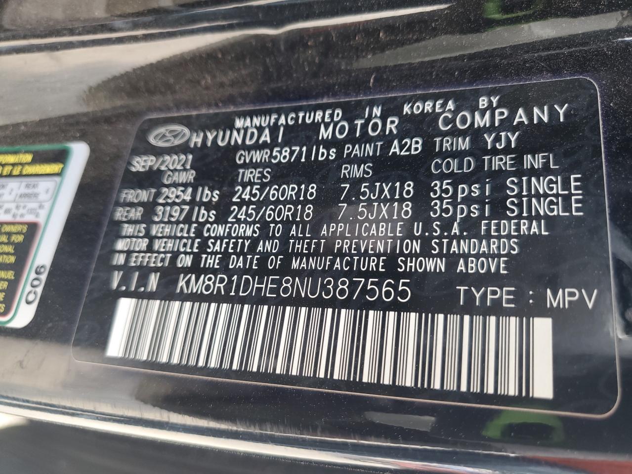 2022 Hyundai Palisade Se VIN: KM8R1DHE8NU387565 Lot: 54209515
