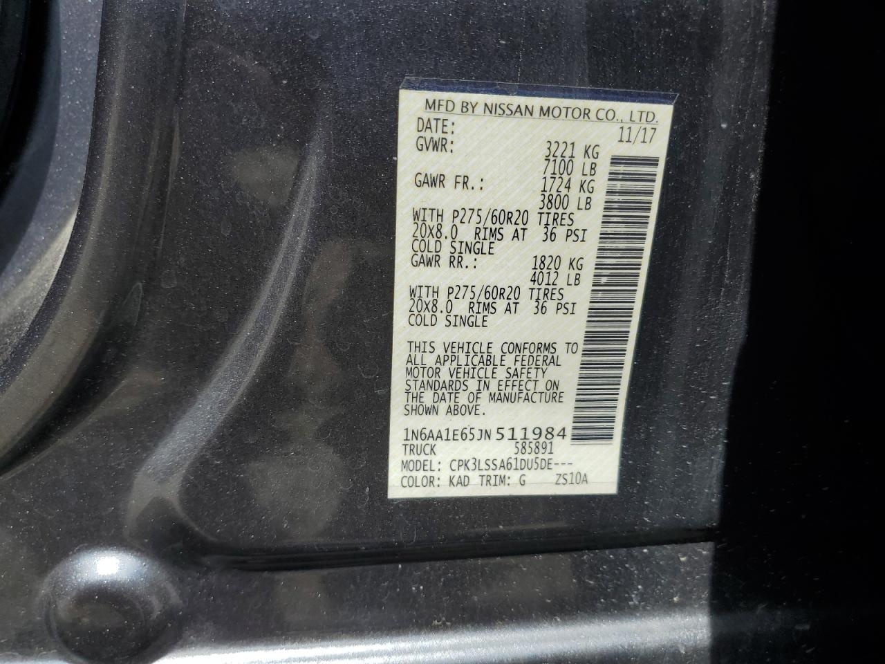 2018 Nissan Titan Sv VIN: 1N6AA1E65JN511984 Lot: 53536735
