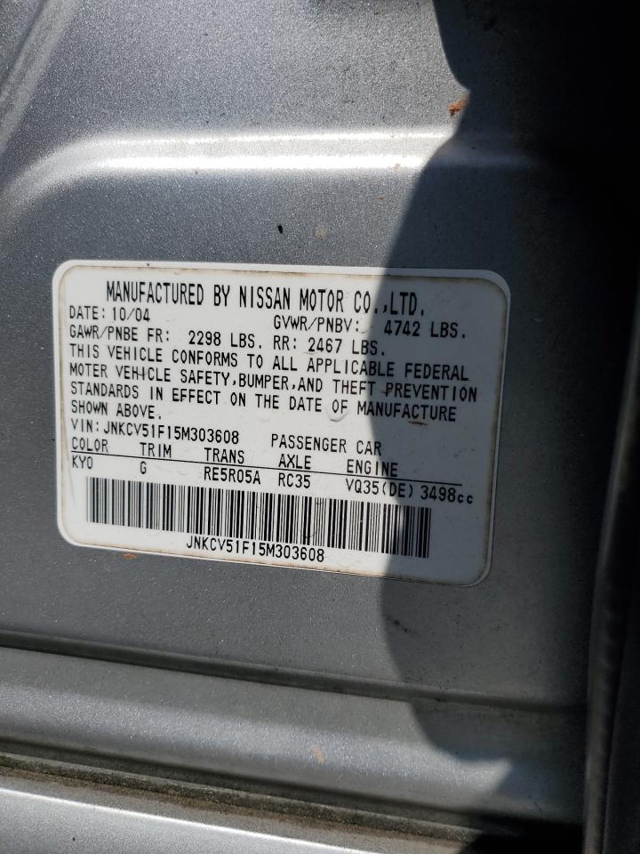 2005 Infiniti G35 VIN: JNKCV51F15M303608 Lot: 51694325