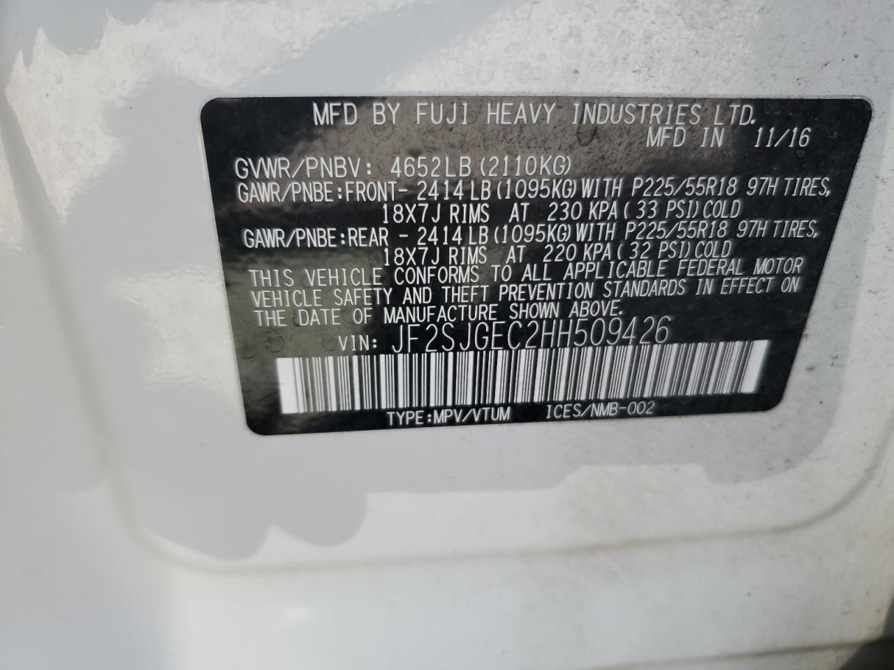 2017 Subaru Forester 2.0Xt Premium VIN: JF2SJGEC2HH509426 Lot: 53093685