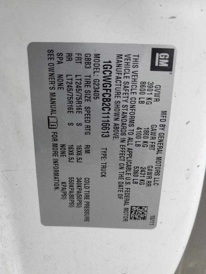 2012 Chevrolet Express G2500 VIN: 1GCWGFCB2C1116613 Lot: 54316175