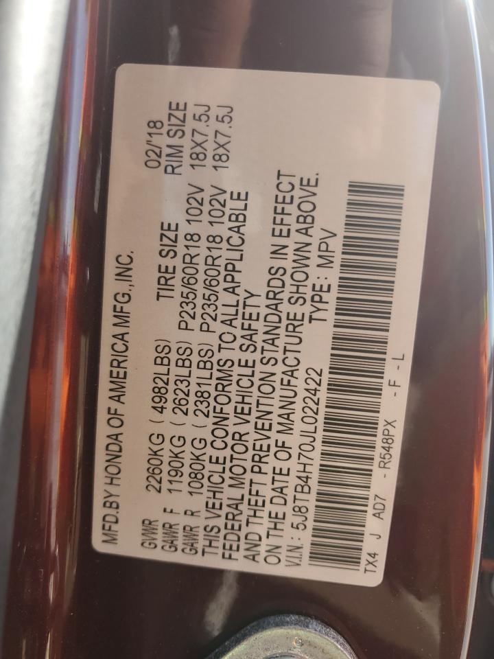 2018 Acura Rdx Advance VIN: 5J8TB4H70JL022422 Lot: 52627185