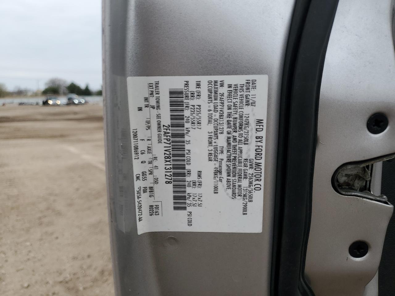 2008 Ford Crown Victoria Police Interceptor VIN: 2FAFP71V28X131278 Lot: 53791315