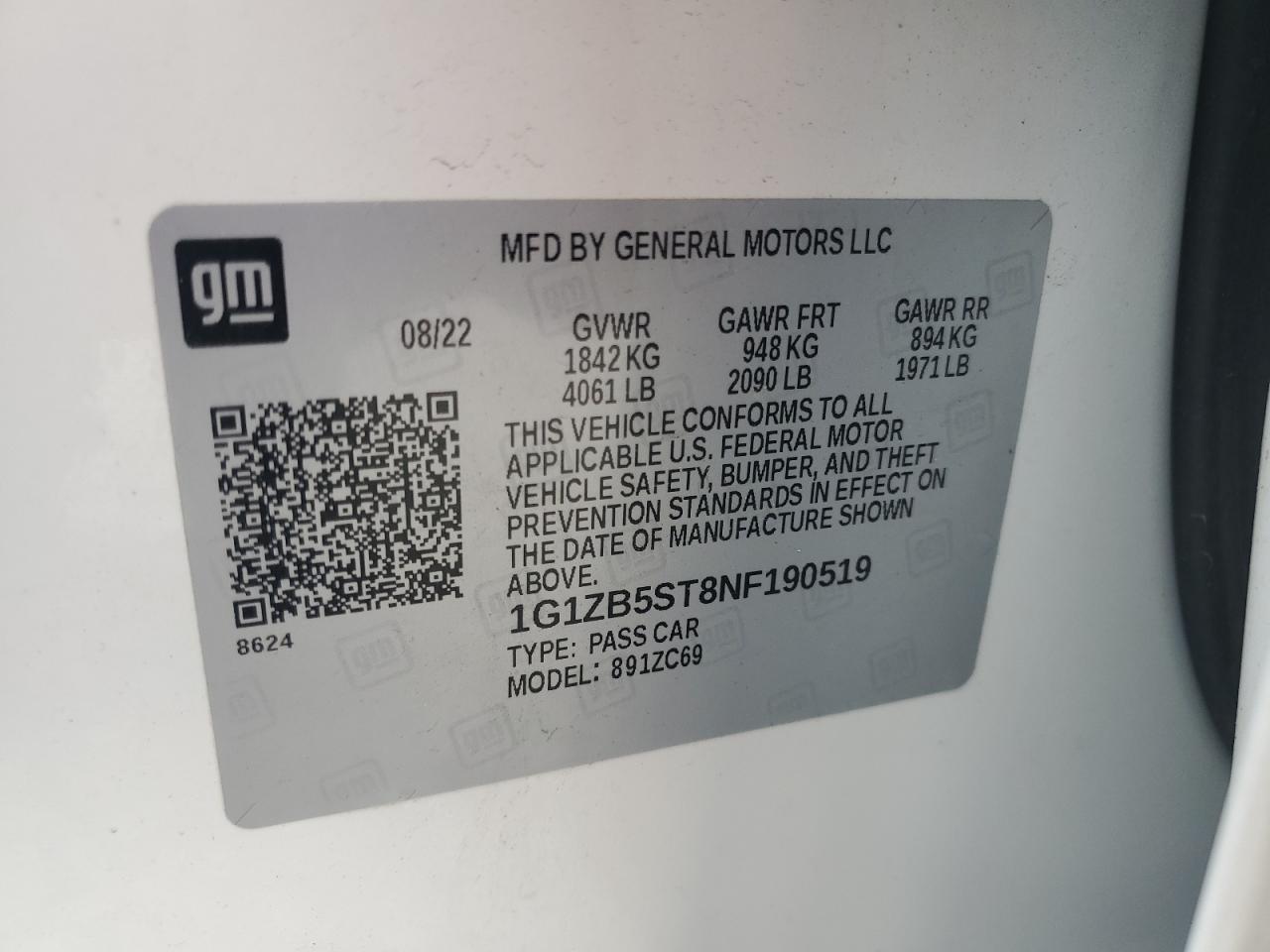 2022 Chevrolet Malibu Ls VIN: 1G1ZB5ST8NF190519 Lot: 54383305