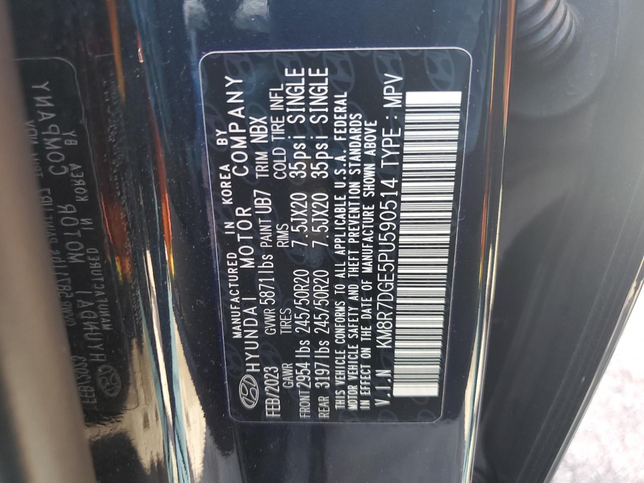 2023 Hyundai Palisade Calligraphy VIN: KM8R7DGE5PU590514 Lot: 55127145
