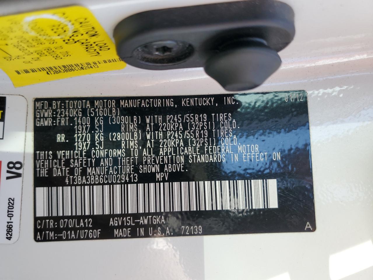 2012 Toyota Venza Le VIN: 4T3BA3BB6CU029413 Lot: 52893045