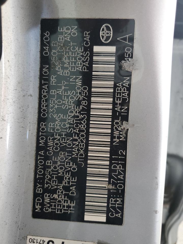 2006 Toyota Prius VIN: JTDKB20U863178750 Lot: 51605585