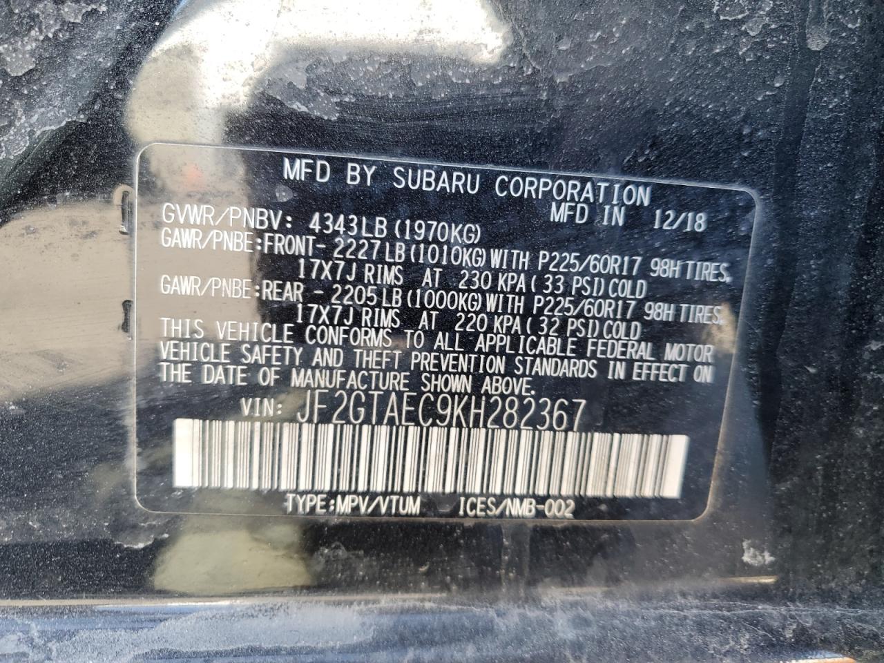 2019 Subaru Crosstrek VIN: 0LDL0T42795325 Lot: 51512415