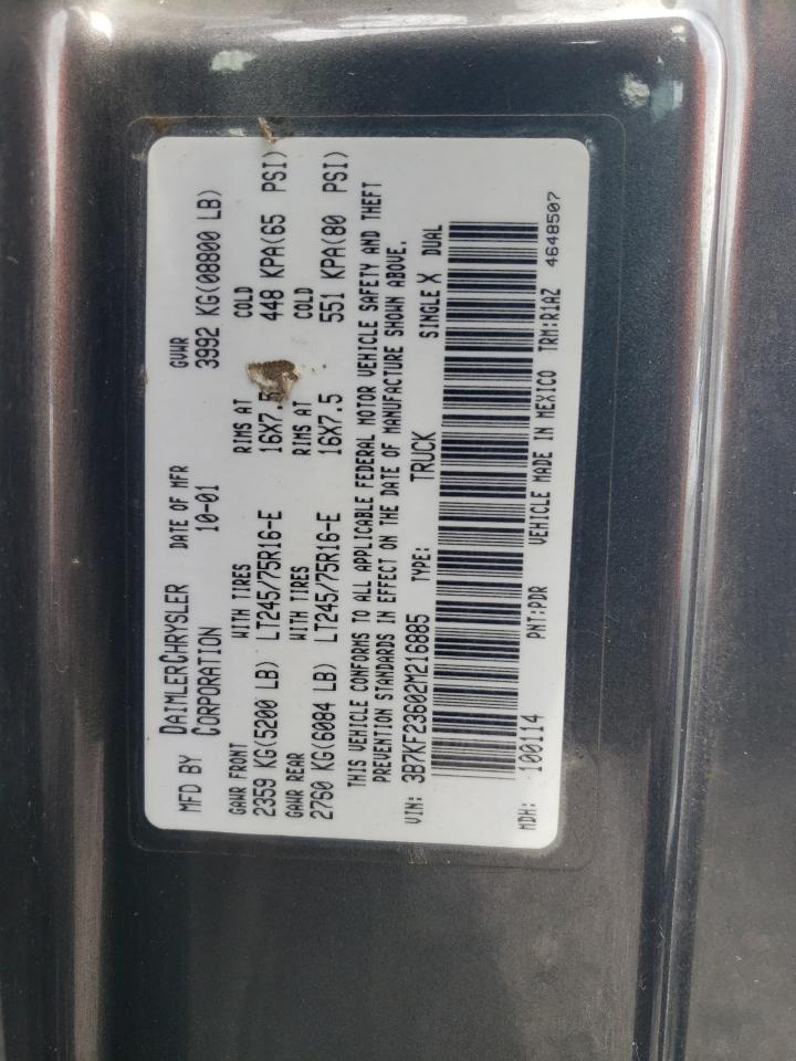 2002 Dodge Ram 2500 VIN: 3B7KF23602M216885 Lot: 54138185