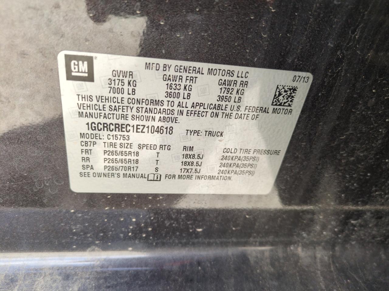2014 Chevrolet Silverado C1500 Lt VIN: 1GCRCREC1EZ104618 Lot: 53850655