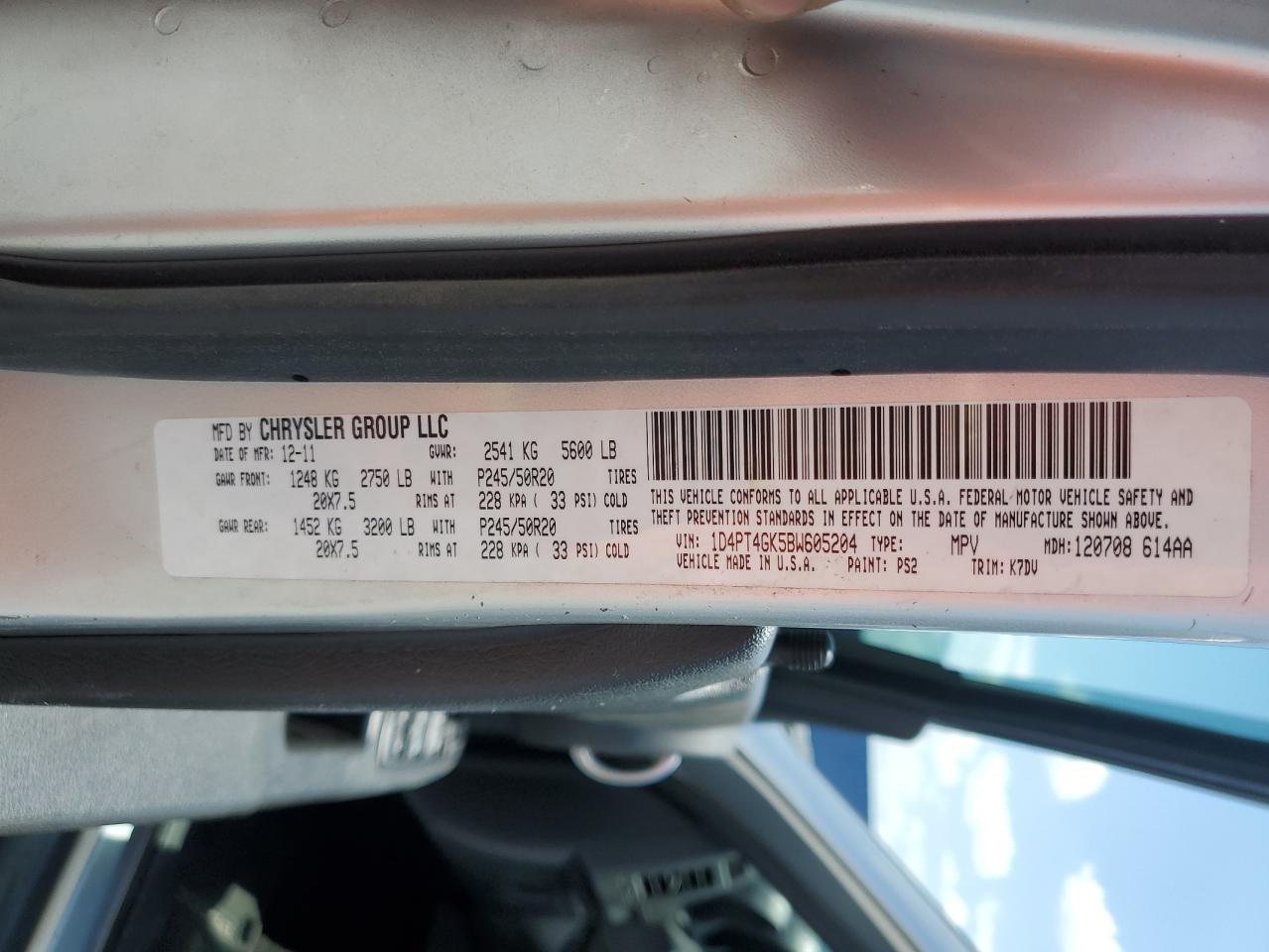 2011 Dodge Nitro Heat VIN: 1D4PT4GK5BW605204 Lot: 52677235