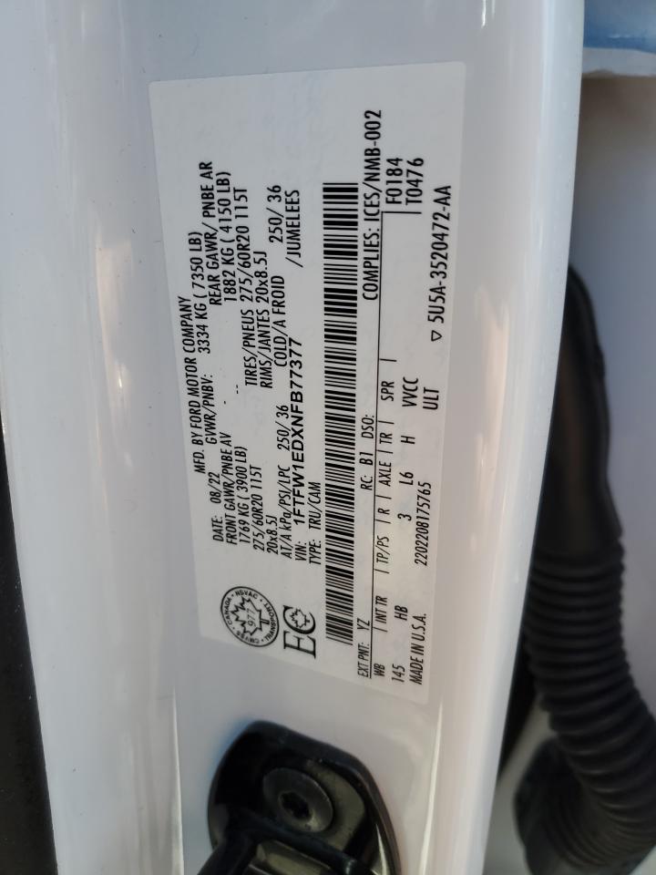 2022 Ford F150 Supercrew VIN: 1FTFW1EDXNFB77377 Lot: 48793105