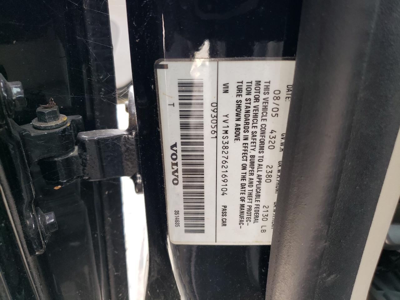 2006 Volvo S40 2.4I VIN: YV1MS382762169104 Lot: 54184695