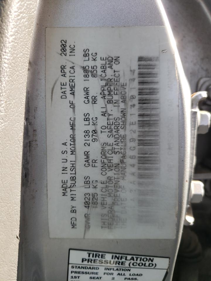 2002 Mitsubishi Galant Es VIN: 4A3AA46G92E140144 Lot: 54391515
