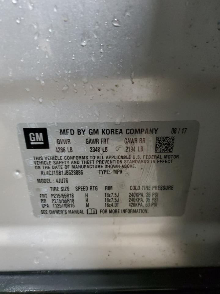 2018 Buick Encore Sport Touring VIN: KL4CJ1SB1JB528886 Lot: 53864195