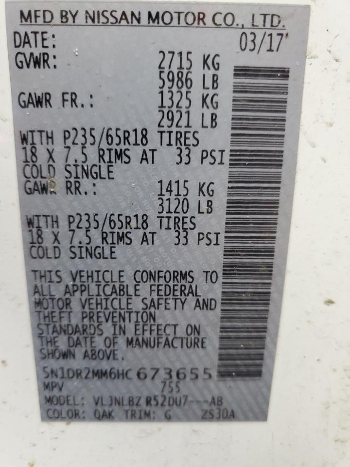 2017 Nissan Pathfinder S VIN: 5N1DR2MM6HC673655 Lot: 54153965